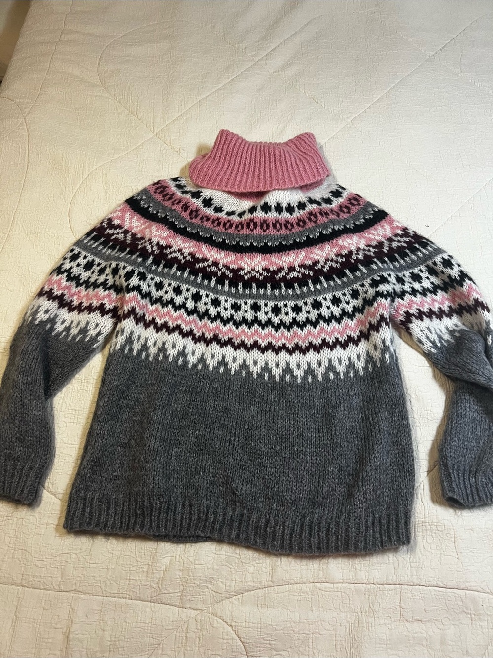 Simons Acrylic Mohair Blend Fair Isle Turtleneck Cottagecore Sweater-M - Picture 10 of 14